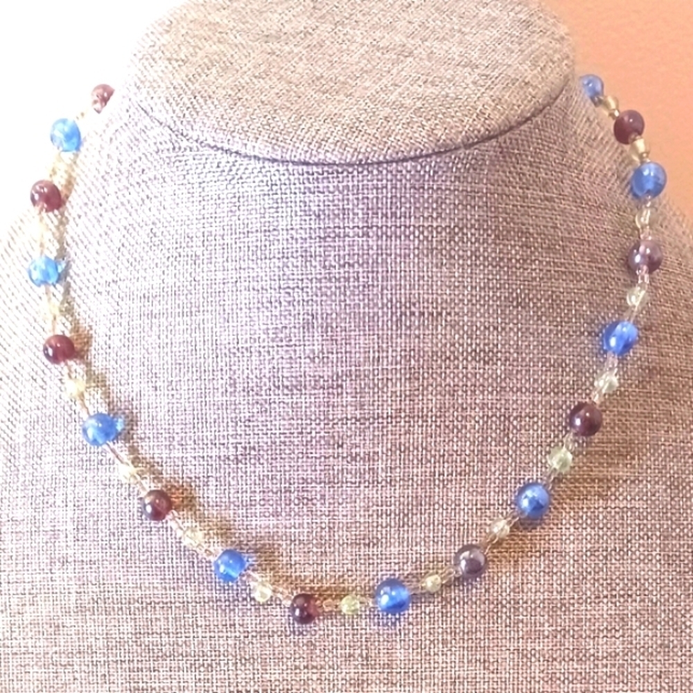 Handmade Blue & Purple Recycled Glass Necklace - New Item (17")